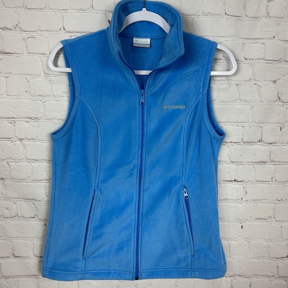 Columbia Fleece Vest Overcoat Full Zip Size S Blue Zippered‎ Pockets - Picture 1 of 7